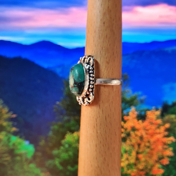 Turqouise Gemstone Sterling Silver Plated Ring Size 10 - Picture 5 of 8